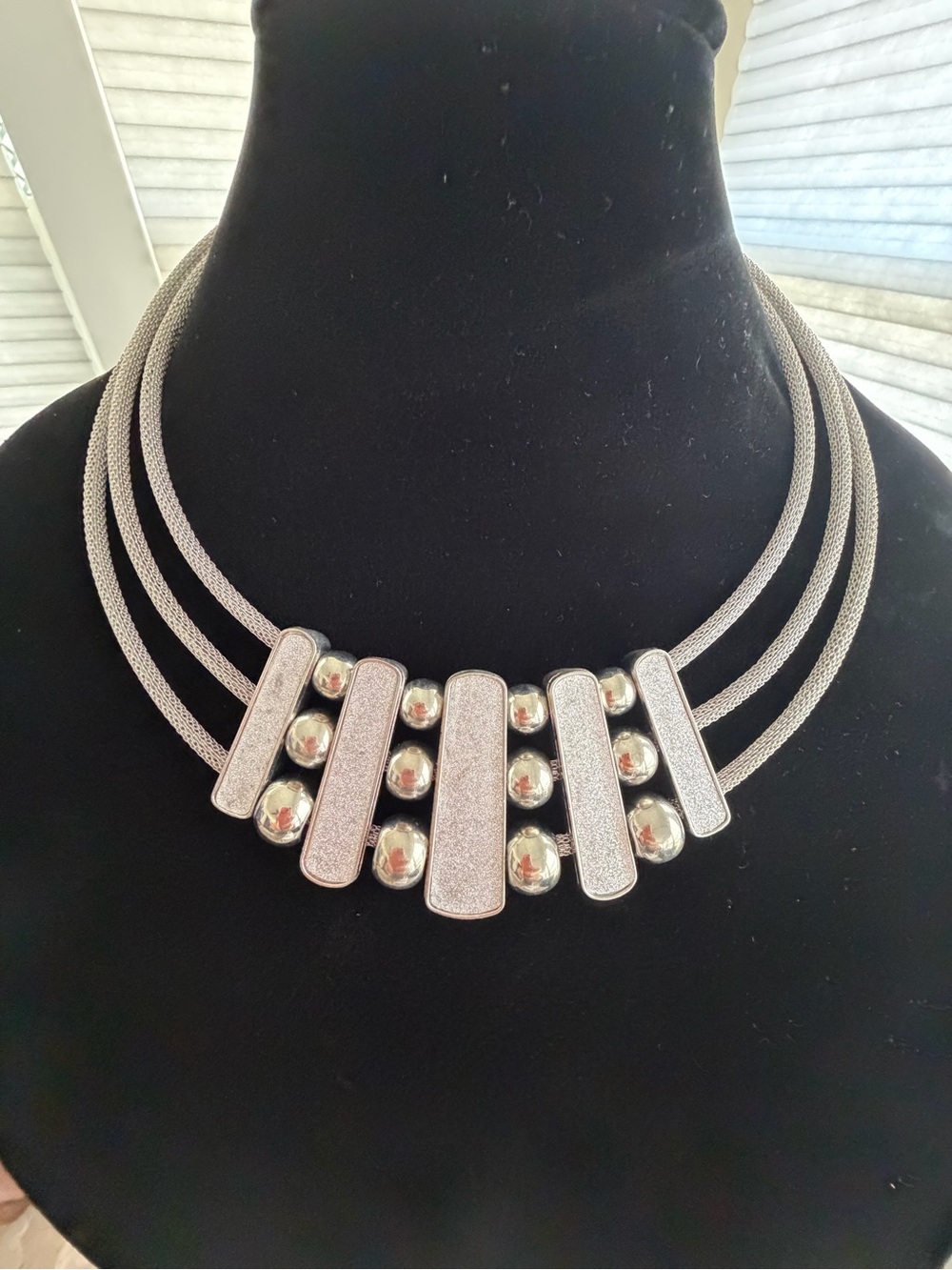 Contemporary Silver Multi-Strand Necklace with Textured Bars